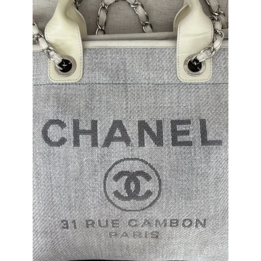 CHANEL Grey Raffia Deauville Shopping Bag Medium SHW